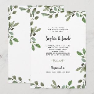 Simple Watercolor Greenery   Couples Shower Invitation