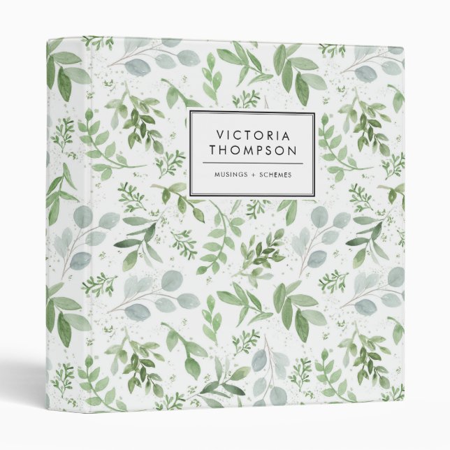 Simple Watercolor Greenery Eucalyptus Pattern Binder (Front/Spine)