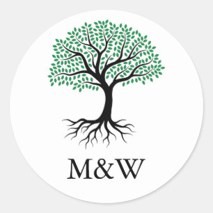 Simple Watercolor Greenery monogram Classic Round  Sticker