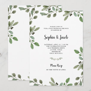 Simple Watercolor Greenery   Post Wedding Brunch Invitation