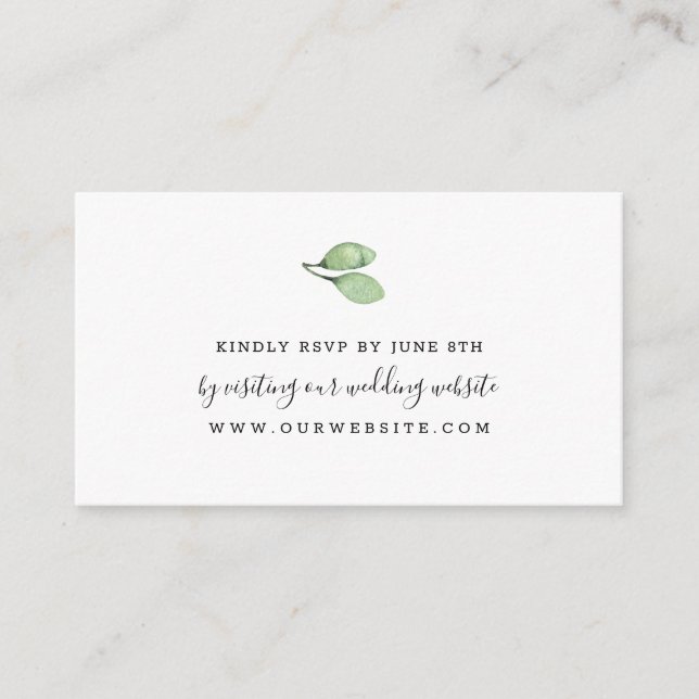 Simple watercolor greenery wedding RSVP online Enclosure Card (Front)