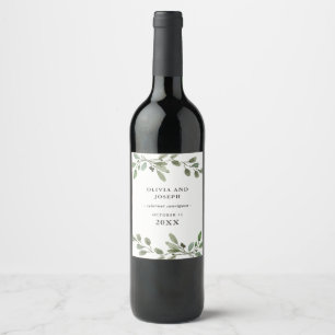 Simple Watercolor Greenery Wedding Wine Label