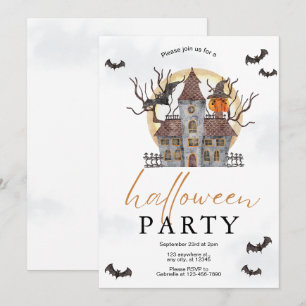 Simple Watercolor Halloween Party Invitation