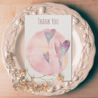 Simple Watercolor Hearts Thank You Card