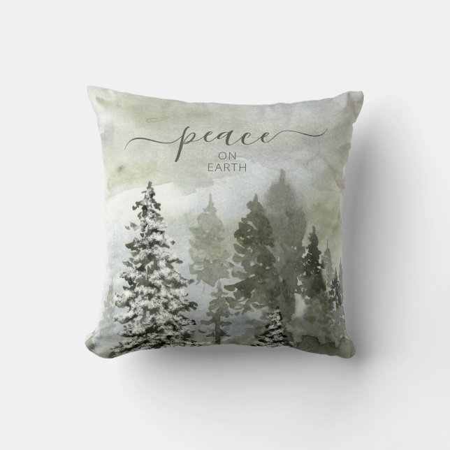 Simple Watercolor Landscape Peace on Earth Throw Pillow (Front)