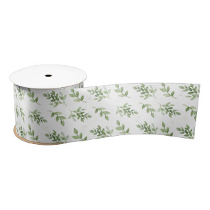 Simple Watercolor Leaves and Foliage Pattern Satin Ribbon