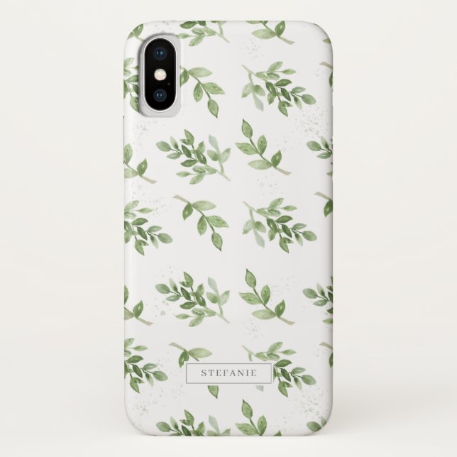 Simple Watercolor Leaves Pattern Personalized Case-Mate iPhone Case (Back)
