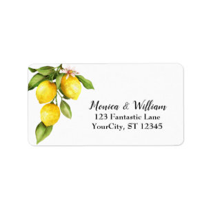 Simple Watercolor Lemons with Fresh Greenery Label