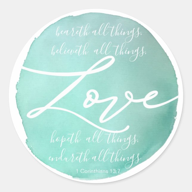 Simple watercolor Love religious scripture script Classic Round Sticker (Front)