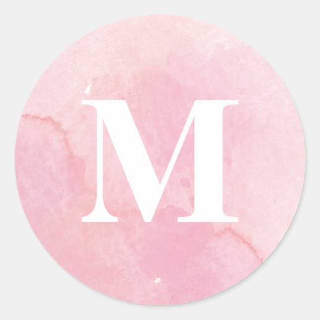 Simple Watercolor Monogram Classic Round Sticker (Front)