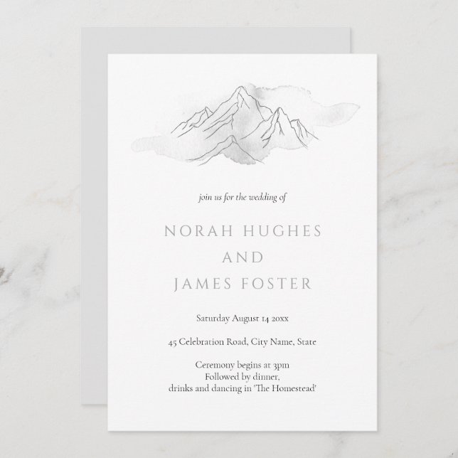 Simple Watercolor Mountain Elegant Nature Wedding Invitation (Front/Back)
