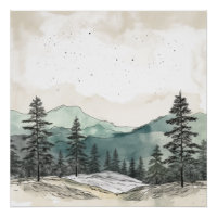 Simple Watercolor Mountain Vista Poster
