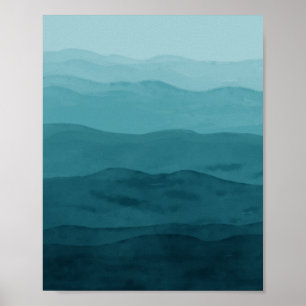 Simple watercolor ocean abstract art blue poster