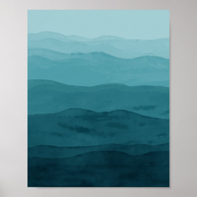 Simple watercolor ocean abstract art blue poster (Front)