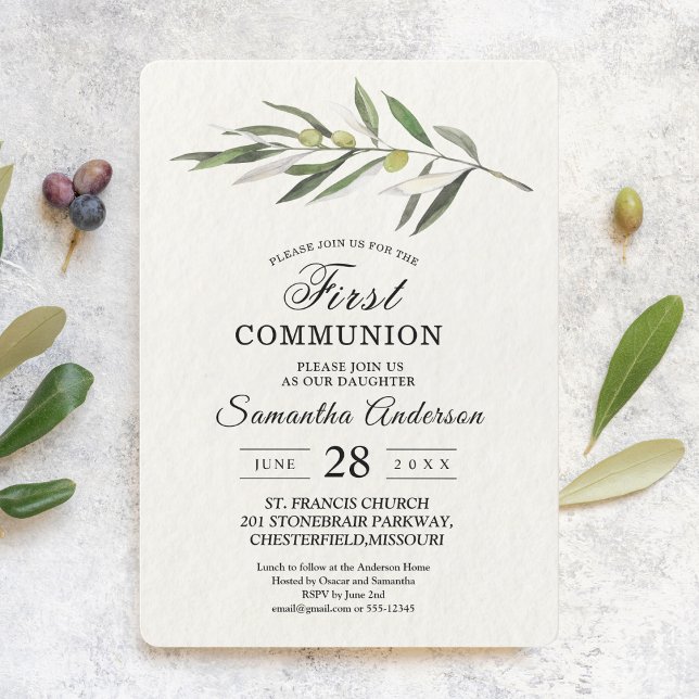 Simple Watercolor Olive Green Branch Invitation (Creator Uploaded)