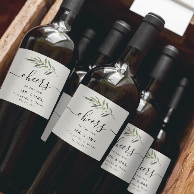 Simple Watercolor Olive Green Branch Wine Label (Creator Uploaded)