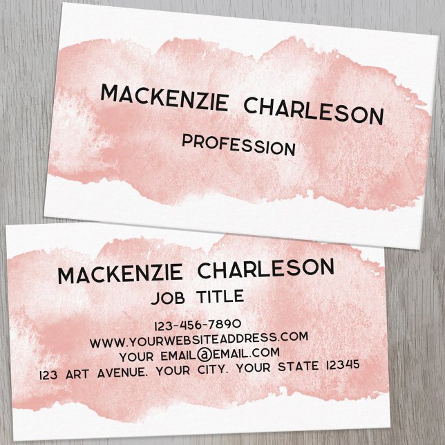 Simple Watercolor Paint Brushstroke Blush Pink Business Card (Simple watercolor paint brushstroke custom text business card)