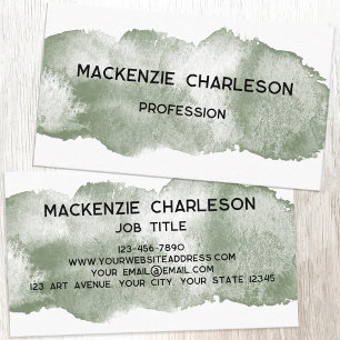 Simple Watercolor Paint Brushstroke Sage Green Business Card