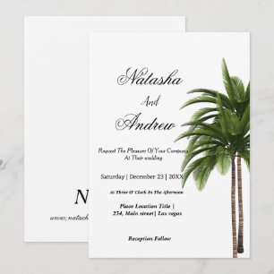 simple watercolor palm tree wedding invitation