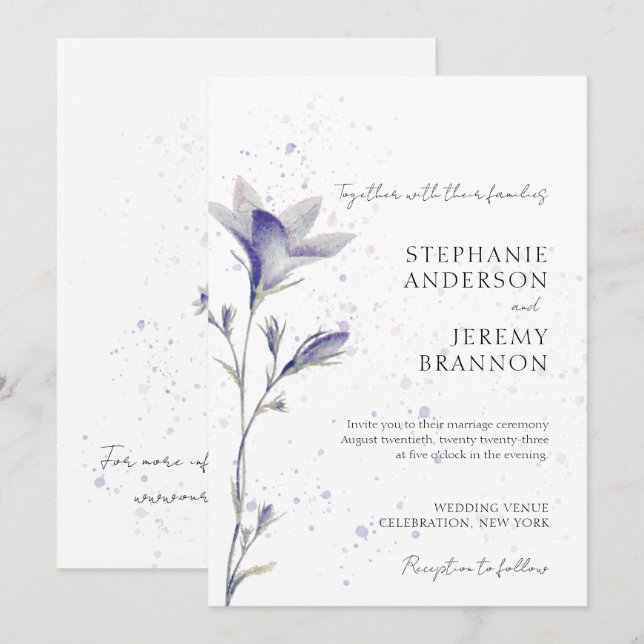 Simple Watercolor Periwinkle Flower Invitation (Front/Back)