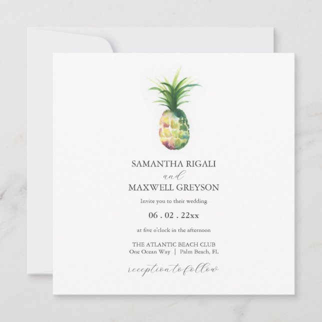 Simple Watercolor Pineapple Wedding Invite (Front)