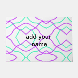 Simple watercolor pink blue add name text doormat