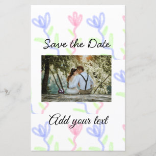 Simple watercolor Pink blue flower save the date