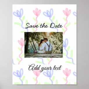 Simple watercolor Pink blue flower save the date Poster