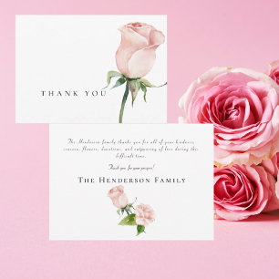 Simple Watercolor Pink Roses Funeral Thank You Card