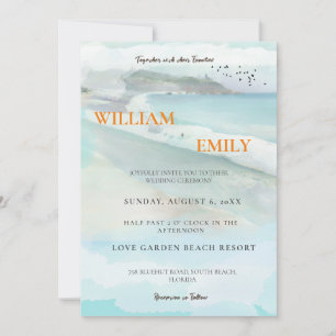 Simple Watercolor Plage côtière Invitation de mari