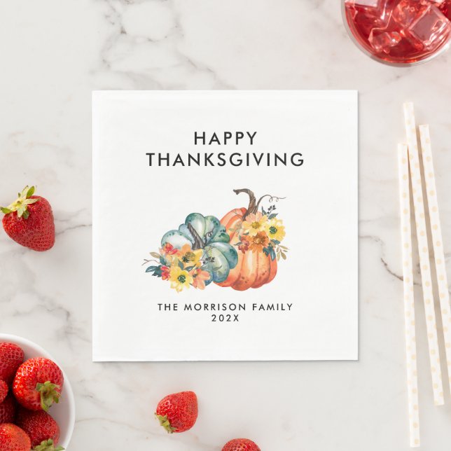 simple watercolor pumpkin happy thanksgiving napkin (Insitu)