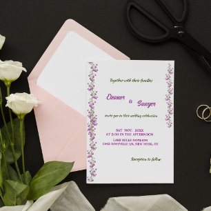 Simple watercolor purple flower wedding invitation