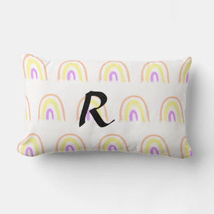 Simple watercolor rainbow pattern add monogram tex lumbar pillow
