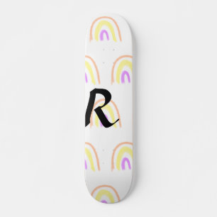 Simple watercolor rainbow pattern add monogram tex skateboard