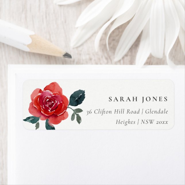 SIMPLE WATERCOLOR RED GREEN ROSE FLORAL ADDRESS (Insitu)