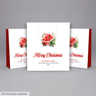 Simple Watercolor Red Poinsettia Holiday Gift Bag