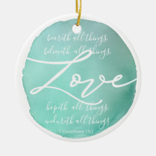 Simple watercolor religious love scripture ceramic ornament