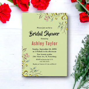 Simple Watercolor Rose Leaves Floral Bridal Shower Invitation