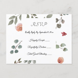 Simple Watercolor Roses Flowers RSVP Postcard