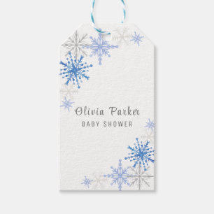 Simple Watercolor Snowflakes Winter Baby Shower Gift Tags