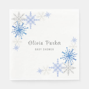 Simple Watercolor Snowflakes Winter Baby Shower Napkin