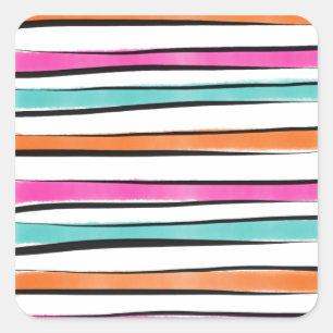 Simple Watercolor Stripe Pattern Square Sticker