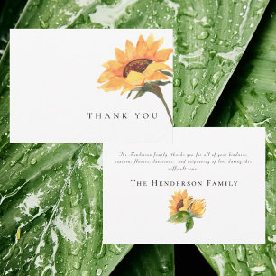 Simple Watercolor Sunflower Funeral Thank You Card