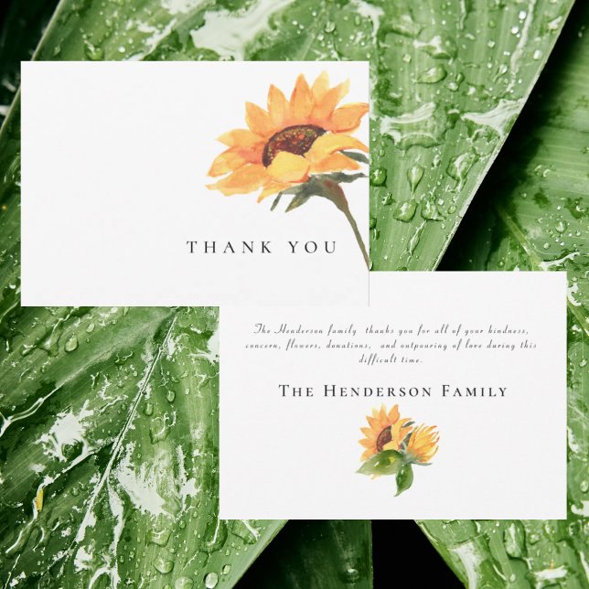 Simple Watercolor Sunflower Funeral Thank You Card (Creator Uploaded)