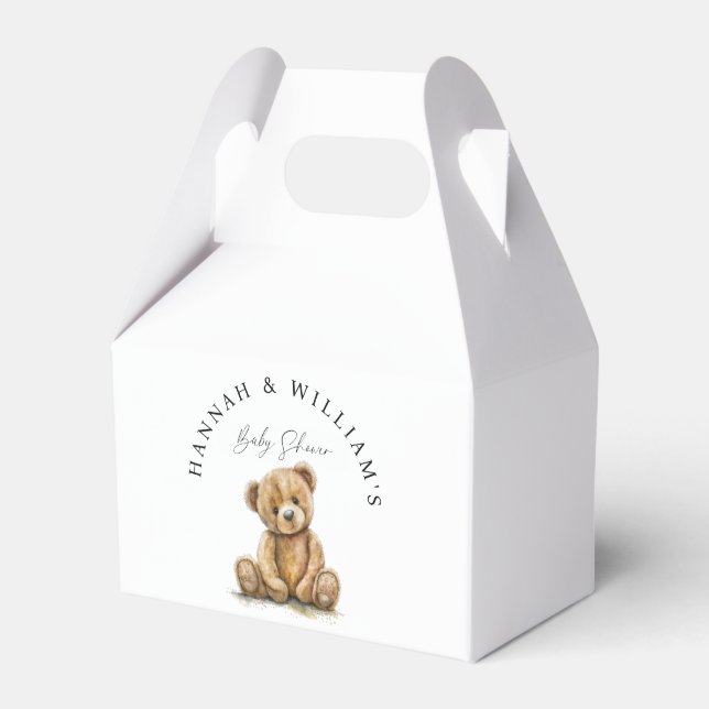 Simple Watercolor Teddy Bear Baby Shower Favor Box (Front Side)
