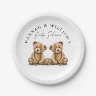 Simple Watercolor Teddy Bear Twins Baby Shower  Paper Plate