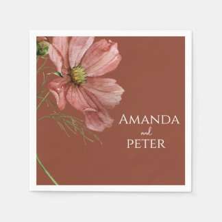 Simple Watercolor Terracotta Floral Wedding Napkin