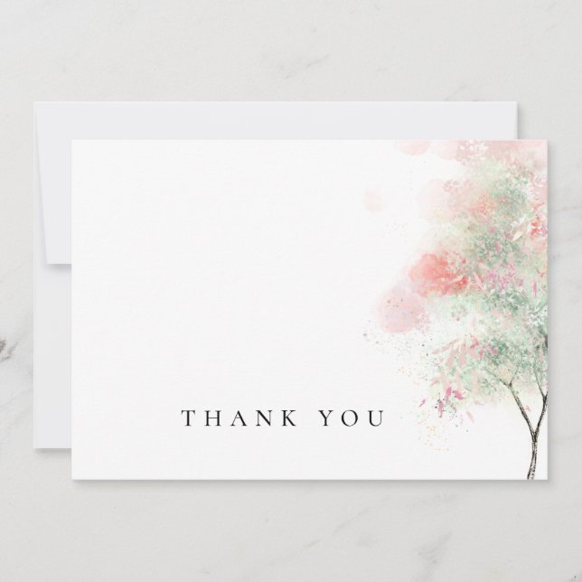 Simple Watercolor Trees Funeral Thank You Card (Front)