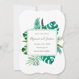 Simple Watercolor Tropical Leaves Wedding Save The Date