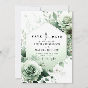 Simple Watercolor Whimsical Sage Green Wedding  Save The Date